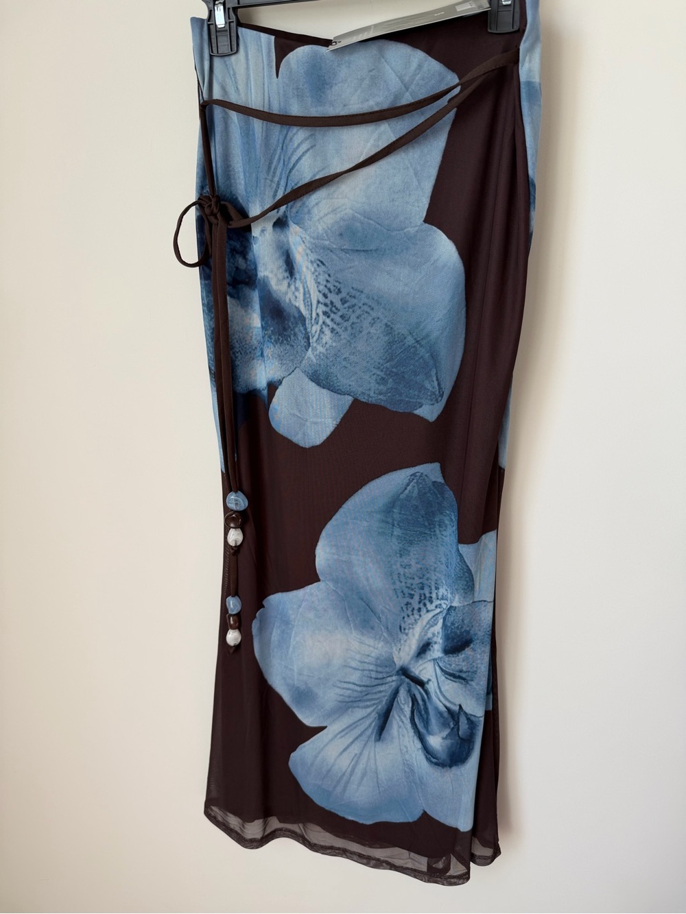 Dark brown blue orchid beaded belt maxi Skirt